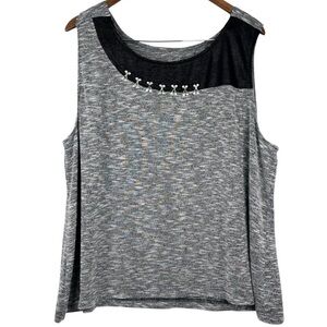 MBLM Tess Holliday Sleeveless Pepper Grey & Black & Silver Clasp Detail Top 2X